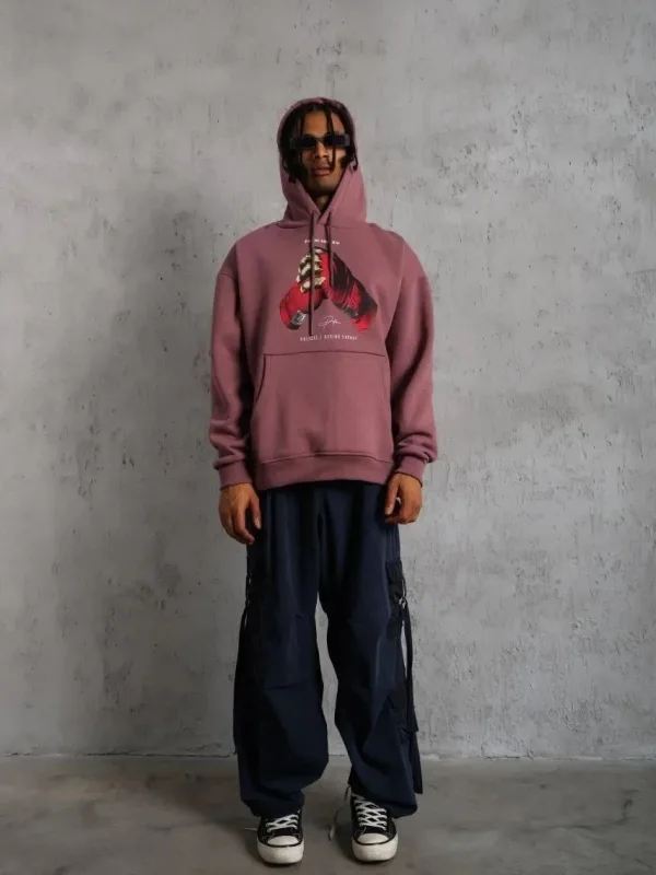Sweatshirtê Mêran ê Pembe Oversize Bi Kêl 3 Têl 4