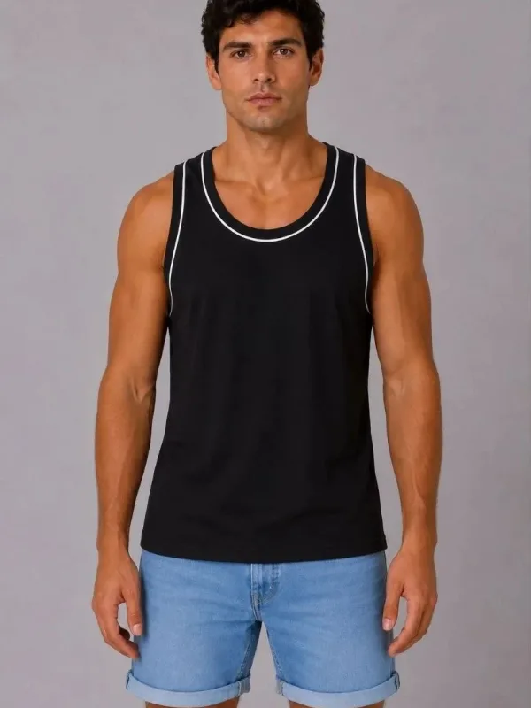 Masculin Negru Guler Bicicletă Fără Mâneci Tricou Sportiv 1
