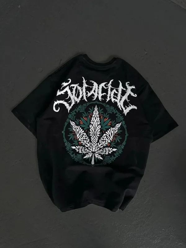 Női Fekete Oversize Kerékpárnyakú Nyomott Póló 2
