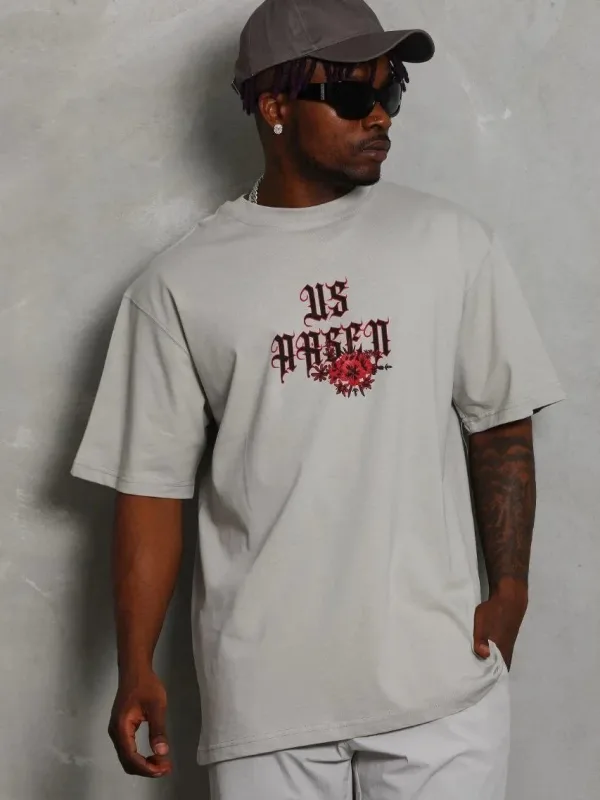 Kişi Boz Oversize Velosiped Yaxalı Çap T-Shirt 5