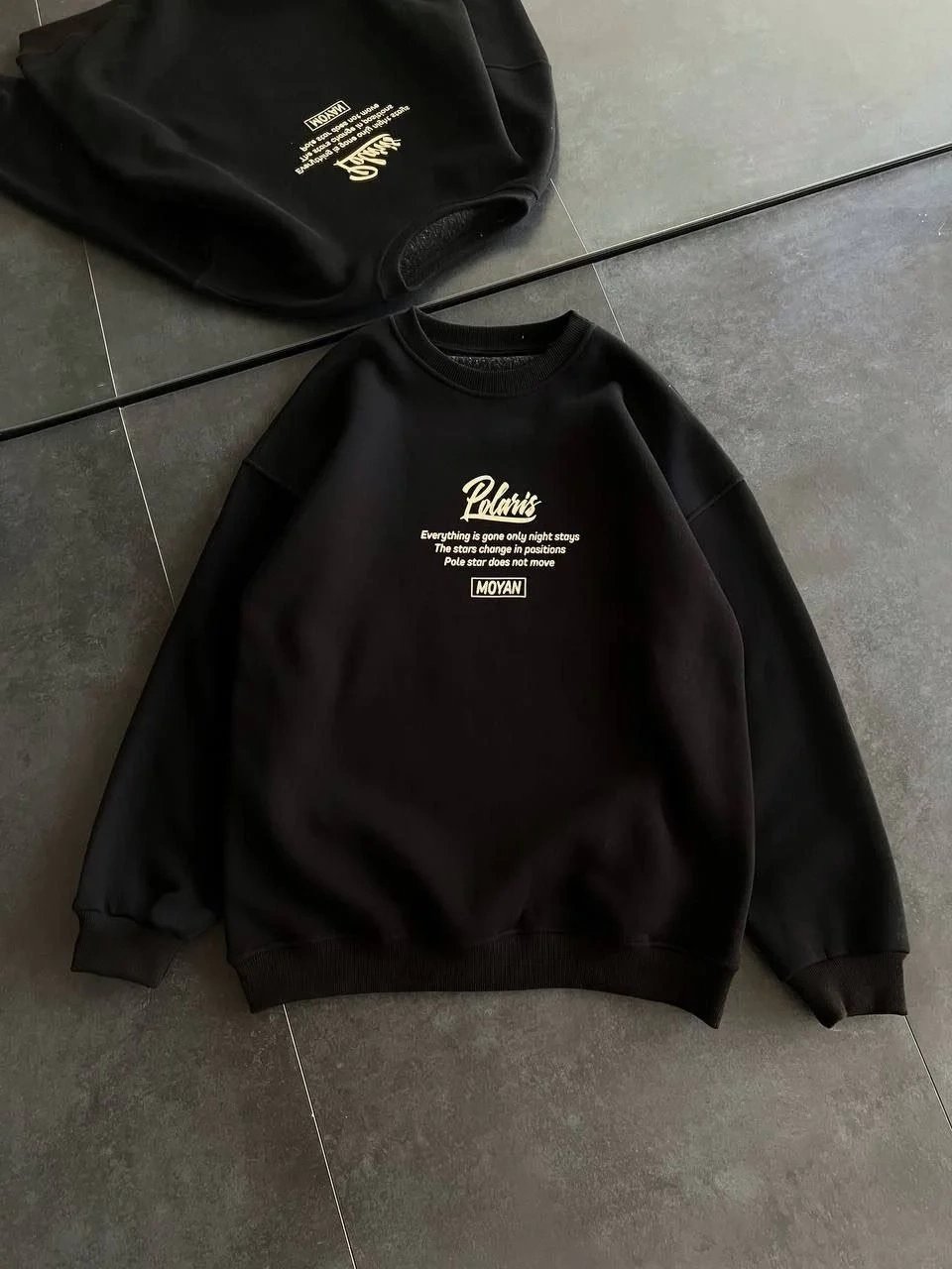 Γυναικείο Μαύρο Oversize 3-κλωνο Βαμβακερό Φούτερ με Print, Στρογγυλή Λαιμόκοψη