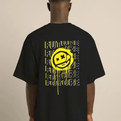 Kişi Qara Oversize Velosiped Yaxalı Çap Yay T-Shirt 4