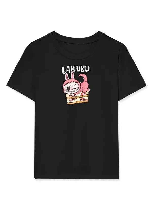 Dívčí černé oversize tričko s potiskem Labubu 1