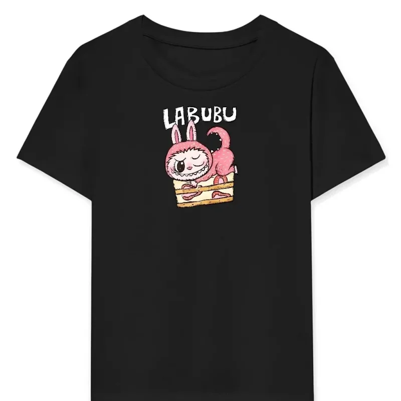 Qız Qara Labubu Çap Oversize T-Shirt