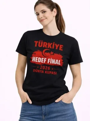 Kobiecy Czarny Turcja Nadruk Kibic T-shirt