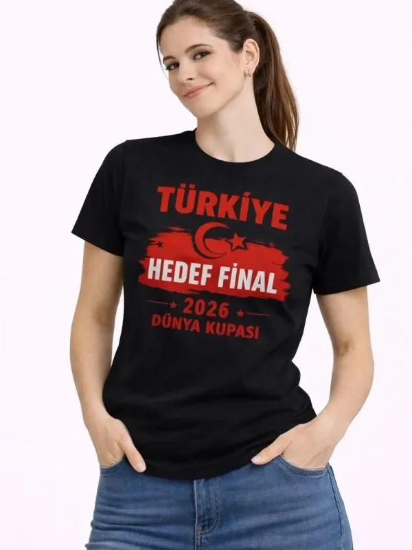 Kobiecy Czarny Turcja Nadruk Kibic T-shirt 1