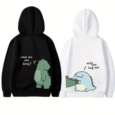 Men's White Oversize Valentine's Day Printed Hooded Sweatshirt 2
