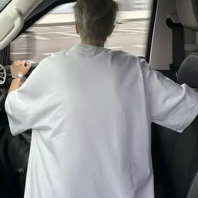 Muški bijeli oversize bicikl vrat printani ljetni majica 4