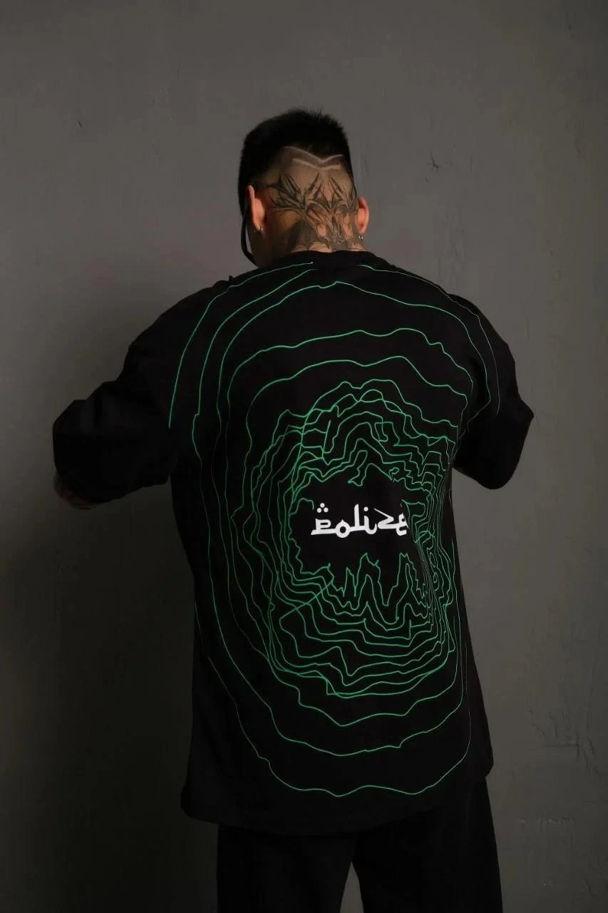 Muški Crni Oversize Bicikli Kragna Print Majica