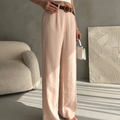 Belted Linen Pants Light Beige 3