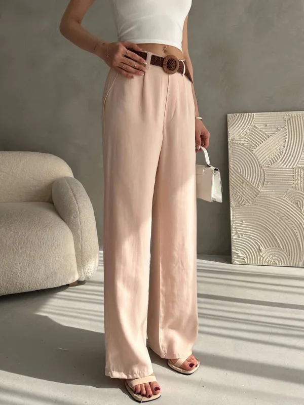 Belted Linen Pants Light Beige 3