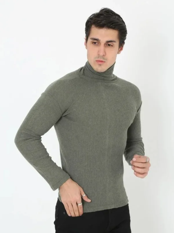 Pánské khaki slim fit lycrové kašmírové rolák body 2