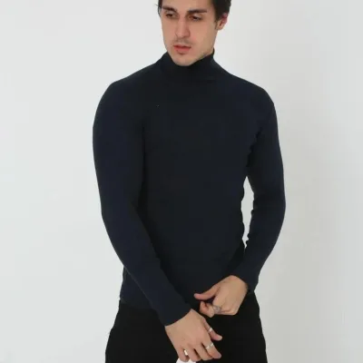 Laşê Mêran Reş Slim Fit Likralı Fitilli Qirikê Body 5
