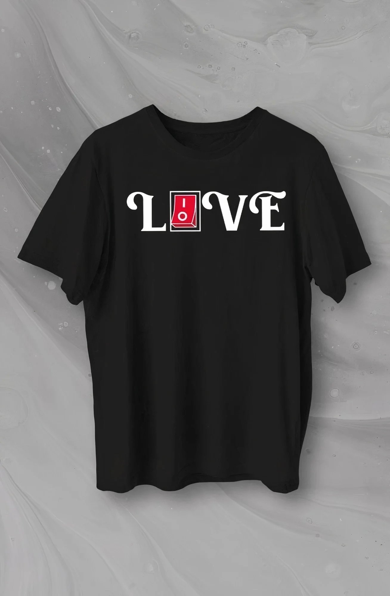 Ανδρικό Μαύρο Oversize Love Τυπωμένο Ποδήλατο Λαιμό Τ-Shirt