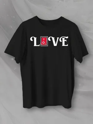Férfi Fekete Oversize Love Nyomott Kerékpárnyakú Póló