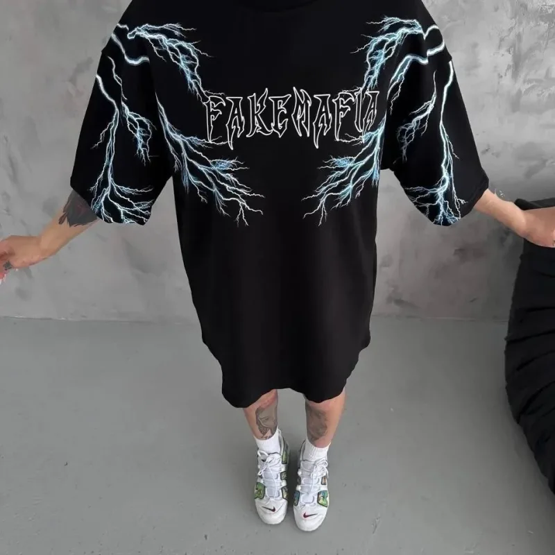Женски Црн Oversize Бициклета Јака Молња Печатена Маица