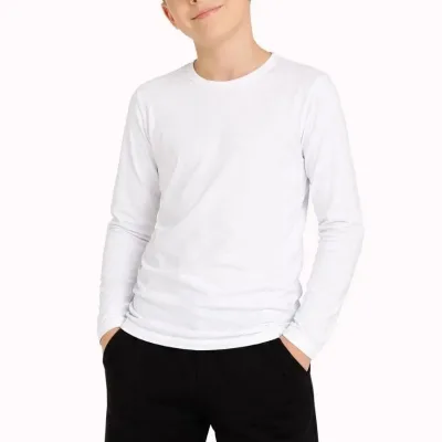 Detské Biele Basic Dlhý Rukáv Voľné Školské Tričko 3