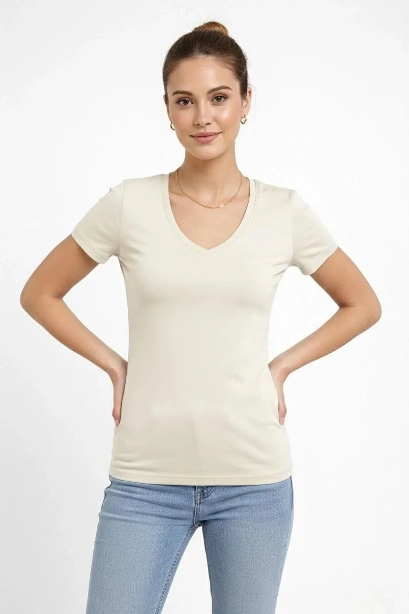 Qadın Daş Slim Fit Likralı V Yaxalı Əsas Body Köynək