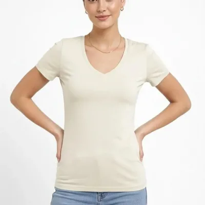 Qadın Daş Slim Fit Likralı V Yaxalı Əsas Body Köynək 1