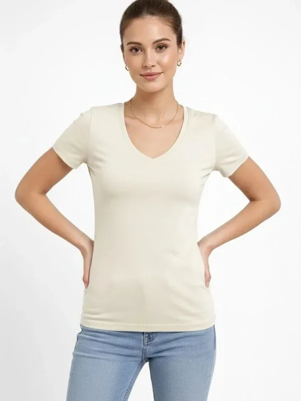 Qadın Daş Slim Fit Likralı V Yaxalı Əsas Body Köynək 1
