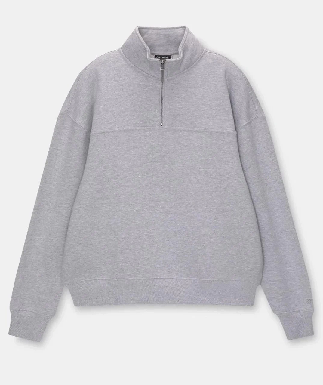 Women's Gray Oversized Half-Zip Cotton Basic Sweatshirt