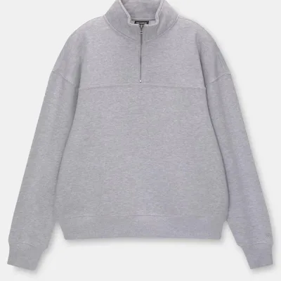 Jin Gewr Oversize Nîv Fermûarî Pembû Basic Sweatshirt 1
