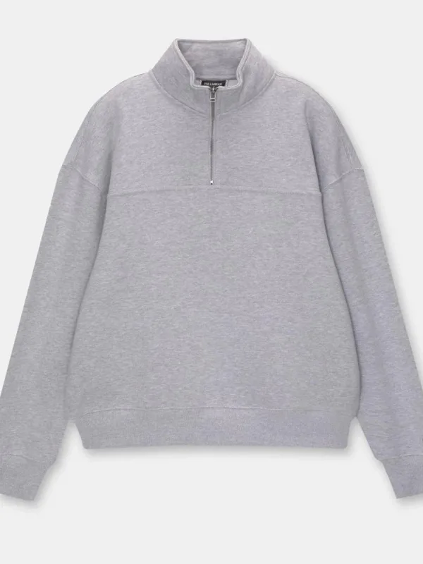 Jin Gewr Oversize Nîv Fermûarî Pembû Basic Sweatshirt 1