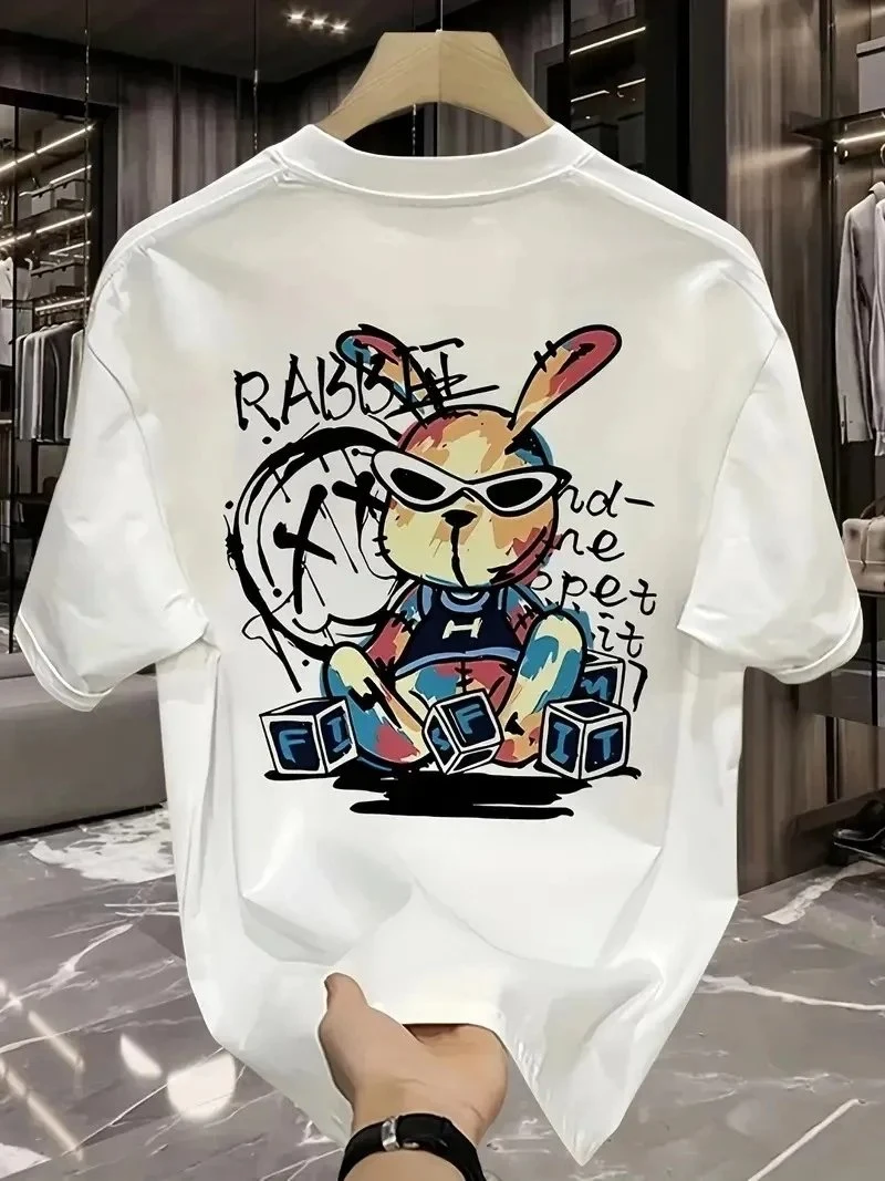 Kişi Ağ Oversize Dovşan Çapılı Qısa Qollu Köynək