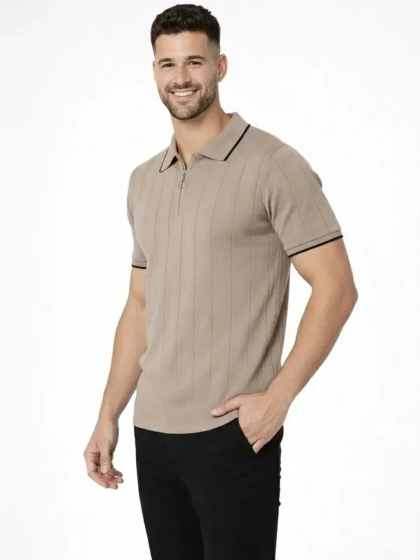 T-Shirtê Mêran ê Koma 3'yî Bi Zîp û Stûyê Polo Ji Trikoyê 2