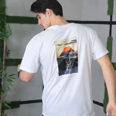 Muška bela oversize bicikli kragna štampana majica 3