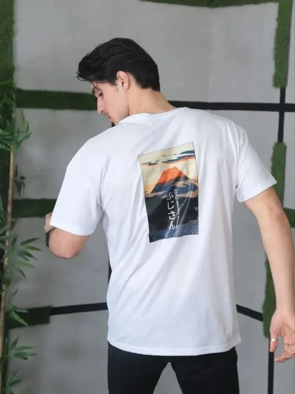 Muška bela oversize bicikli kragna štampana majica 3
