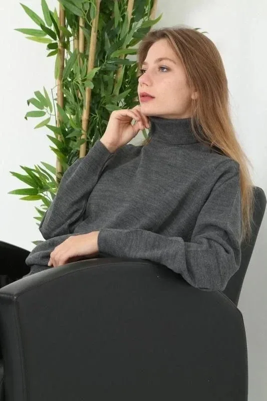 Dámsky dymový úplný golier rybársky golier dlhý rukáv triko sveter 2