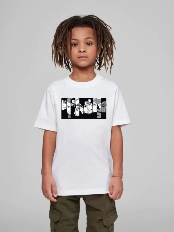 Παιδικό Λευκό Τυπωμένο Oversize Λαιμό Ποδηλάτου T-Shirt 2