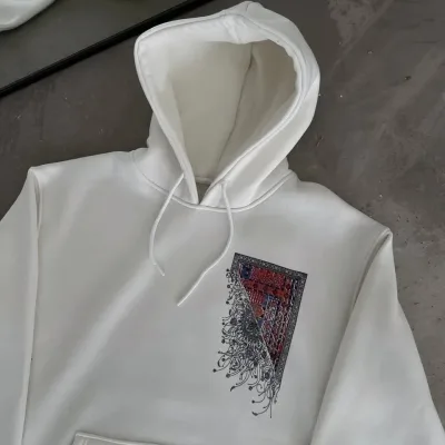 Muška bijela 3 niti pamučna tiskani kapuljača džep klokana sweatshirt 4