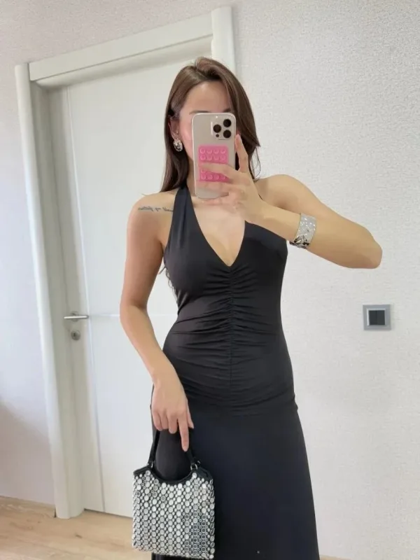 Neagra Decolteu Spate Lunga Femeie 7