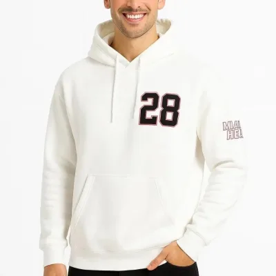Muška bijela 3 niti pamučna tiskani džep klokana kapuljača sweatshirt 6