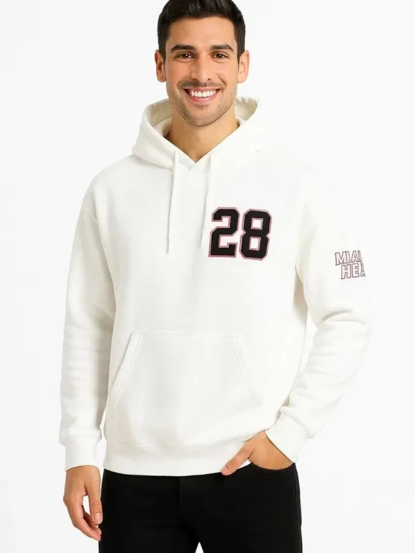 Muška bijela 3 niti pamučna tiskani džep klokana kapuljača sweatshirt 6