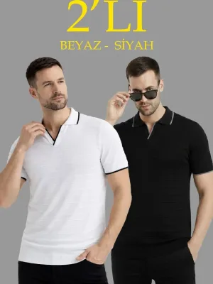 Pánsky 2-dielny set rebrované krátke rukávy polo golier tričko