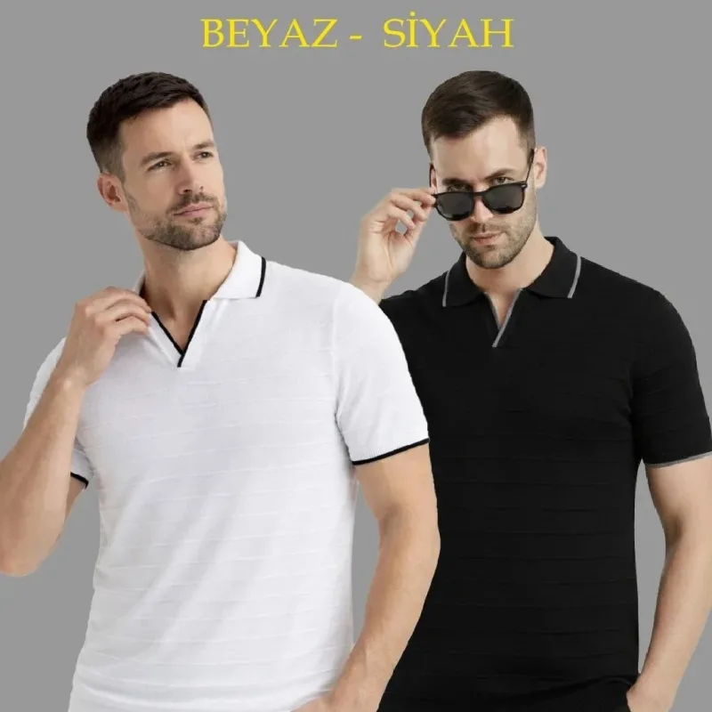 Pánsky 2-dielny set rebrované krátke rukávy polo golier tričko
