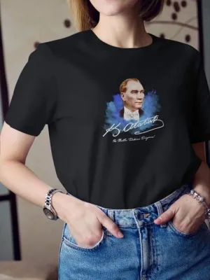 Qadın Qara Velosiped Yaxalı Atatürk Çap Qısa Qol Köynək