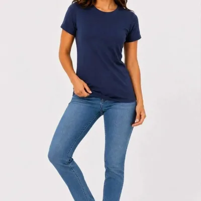 Női Sötétkék Slim Fit Kerékpár Nyakú Basic Póló 3