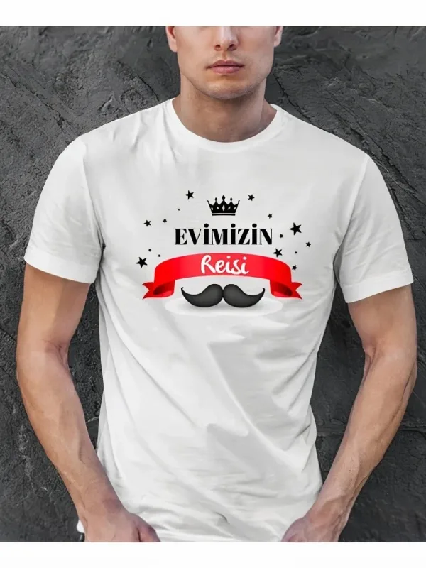 Pánske biele oversize tričko s okrúhlym výstrihom s potlačou na tému otec 1