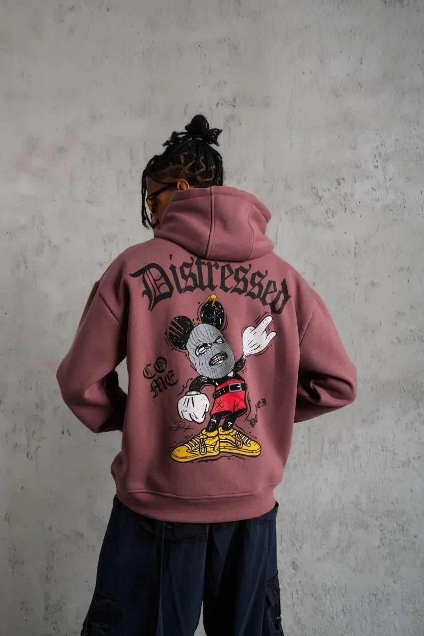 Muški ružičasti 3-niti pamučni s klokanskim džepom s kapuljačom sweatshirt