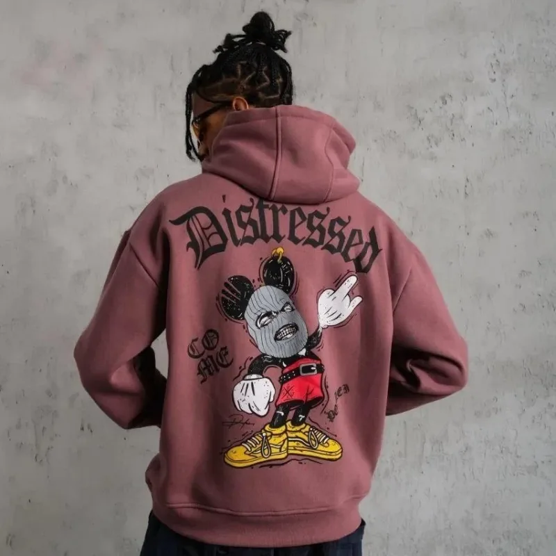 Bărbați Trandafir Șoarece 3 Fire Bumbac Cangur Buzunar Glugă Sweatshirt