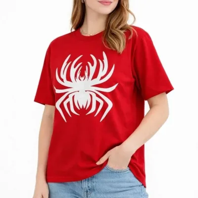 Ženska Crvena Oversize Pauk Print Bicikli Kragna Majica 3