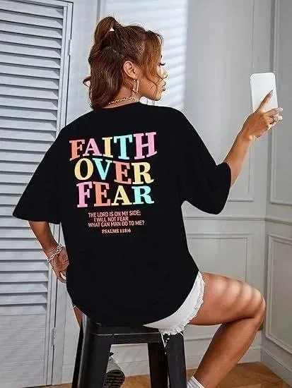 Γυναικείο Μαύρο Oversize Ποδηλατόλαιμο Τυπωμένο Μπλουζάκι 4