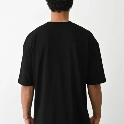 Férfi Fekete Basic Jersey Kerékpárnyakú Rövid Ujjú Póló 2