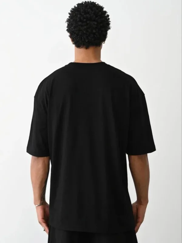Férfi Fekete Basic Jersey Kerékpárnyakú Rövid Ujjú Póló 2