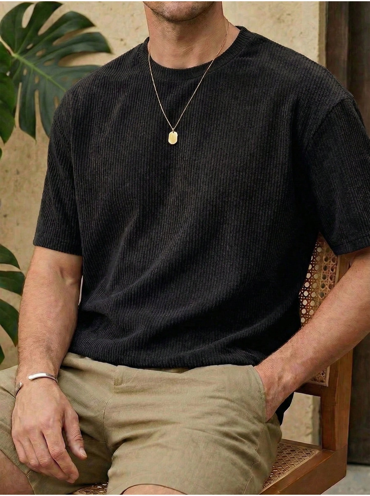 Μαύρο Oversize Ribbed 100% Βαμβακερό Premium T-Shirt