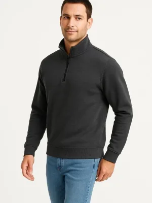 Muška antracit stojeći ovratnik polu patentni zatvarač 3 niti pamučna sweatshirt